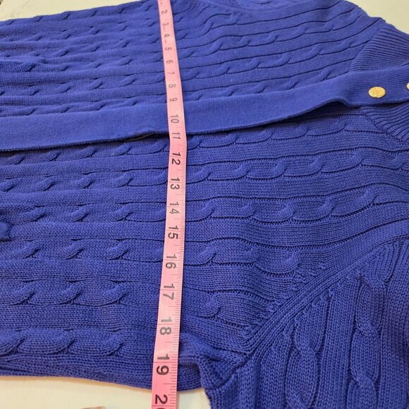 LRL Lauren Active Ralph Lauren Sweater Large Blue Cable Knit Cardigan Zip Preppy - Picture 10 of 12